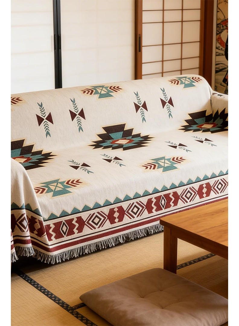 Auger Sofa Slipcover 3 Seater Sofa Cover Double Side Couch Covers Fashion Nordic Style Knitted Tassel Decor Woven Sofa Blanket for Bed Boho Sofa Covers Washable Soft Throw Blanket Non-Slip Large Size 180 * 230CM - Image 3